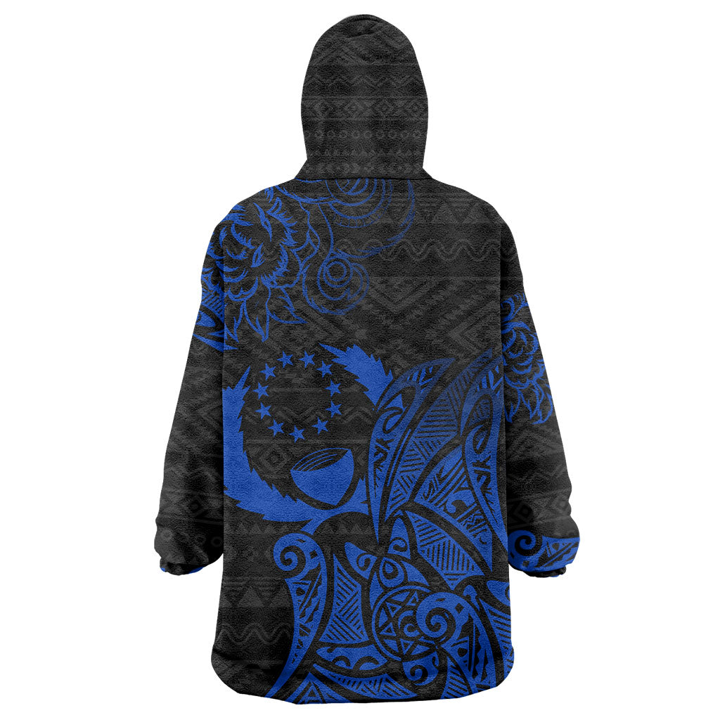 Pohnpei Federated States Of Micronesia Wearable Blanket Hoodie Polynesian Tribal Heritage Art With Blue Island Tattoo Patterns