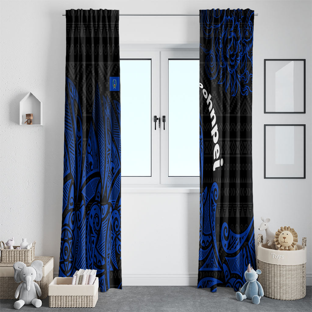 Pohnpei Federated States Of Micronesia Window Curtain Polynesian Tribal Heritage Art With Blue Island Tattoo Patterns