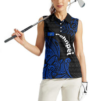 Pohnpei Federated States Of Micronesia Women Sleeveless Polo Shirt Polynesian Tribal Heritage Art With Blue Island Tattoo Patterns