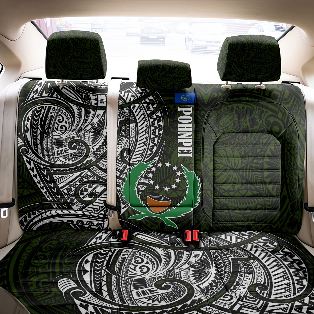 Pohnpei Federated States Of Micronesia Back Car Seat Cover Polynesian Tribal Heritage Art With Kaselehlie State Seal