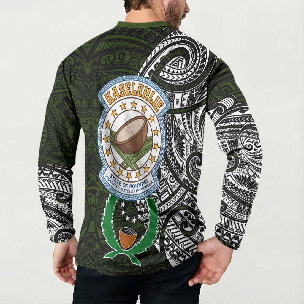 Pohnpei Federated States Of Micronesia Button Sweatshirt Polynesian Tribal Heritage Art With Kaselehlie State Seal