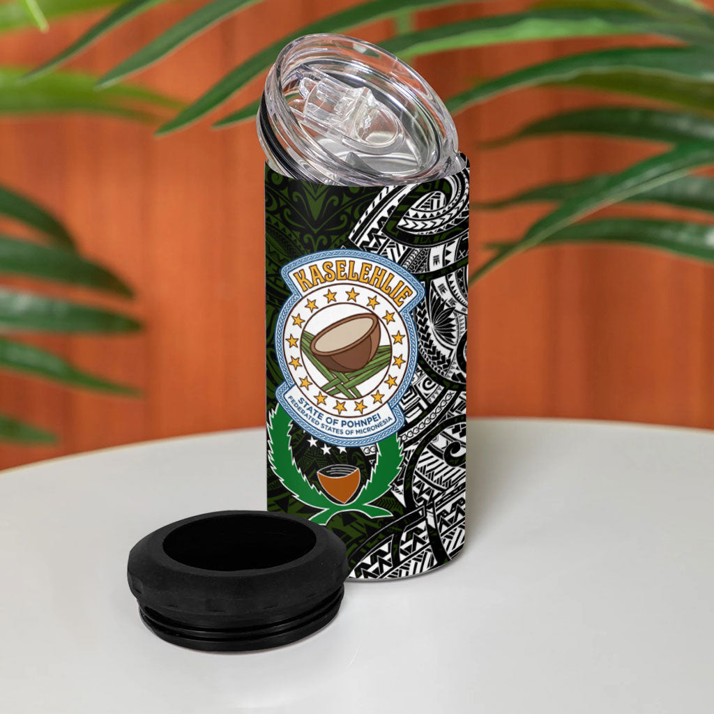 Pohnpei Federated States Of Micronesia 4 in 1 Can Cooler Tumbler Polynesian Tribal Heritage Art With Kaselehlie State Seal
