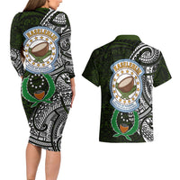 Pohnpei Federated States Of Micronesia Couples Matching Long Sleeve Bodycon Dress and Hawaiian Shirt Polynesian Tribal Heritage Art With Kaselehlie State Seal