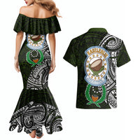 Pohnpei Federated States Of Micronesia Couples Matching Mermaid Dress and Hawaiian Shirt Polynesian Tribal Heritage Art With Kaselehlie State Seal