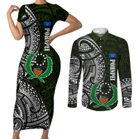 Pohnpei Federated States Of Micronesia Couples Matching Short Sleeve Bodycon Dress and Long Sleeve Button Shirt Polynesian Tribal Heritage Art With Kaselehlie State Seal