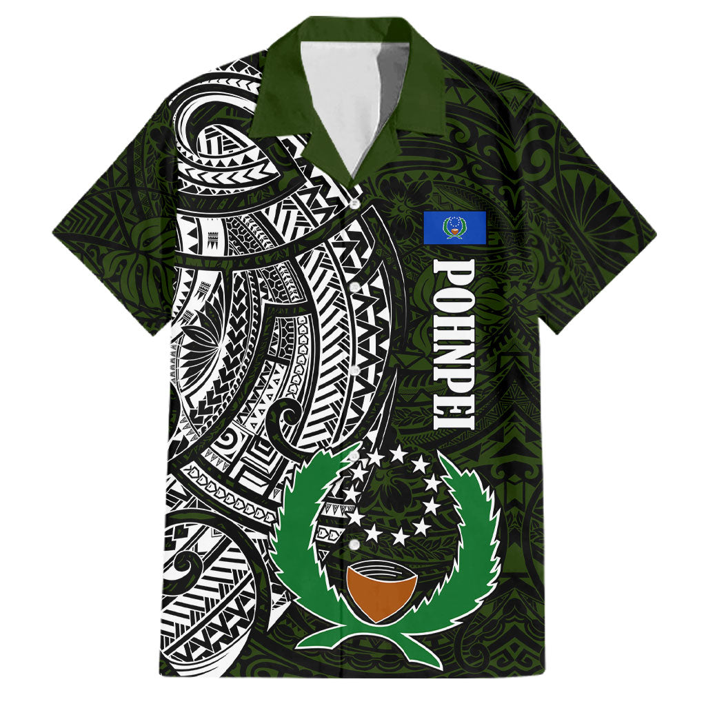 Pohnpei Federated States Of Micronesia Family Matching Off The Shoulder Long Sleeve Dress and Hawaiian Shirt Polynesian Tribal Heritage Art With Kaselehlie State Seal