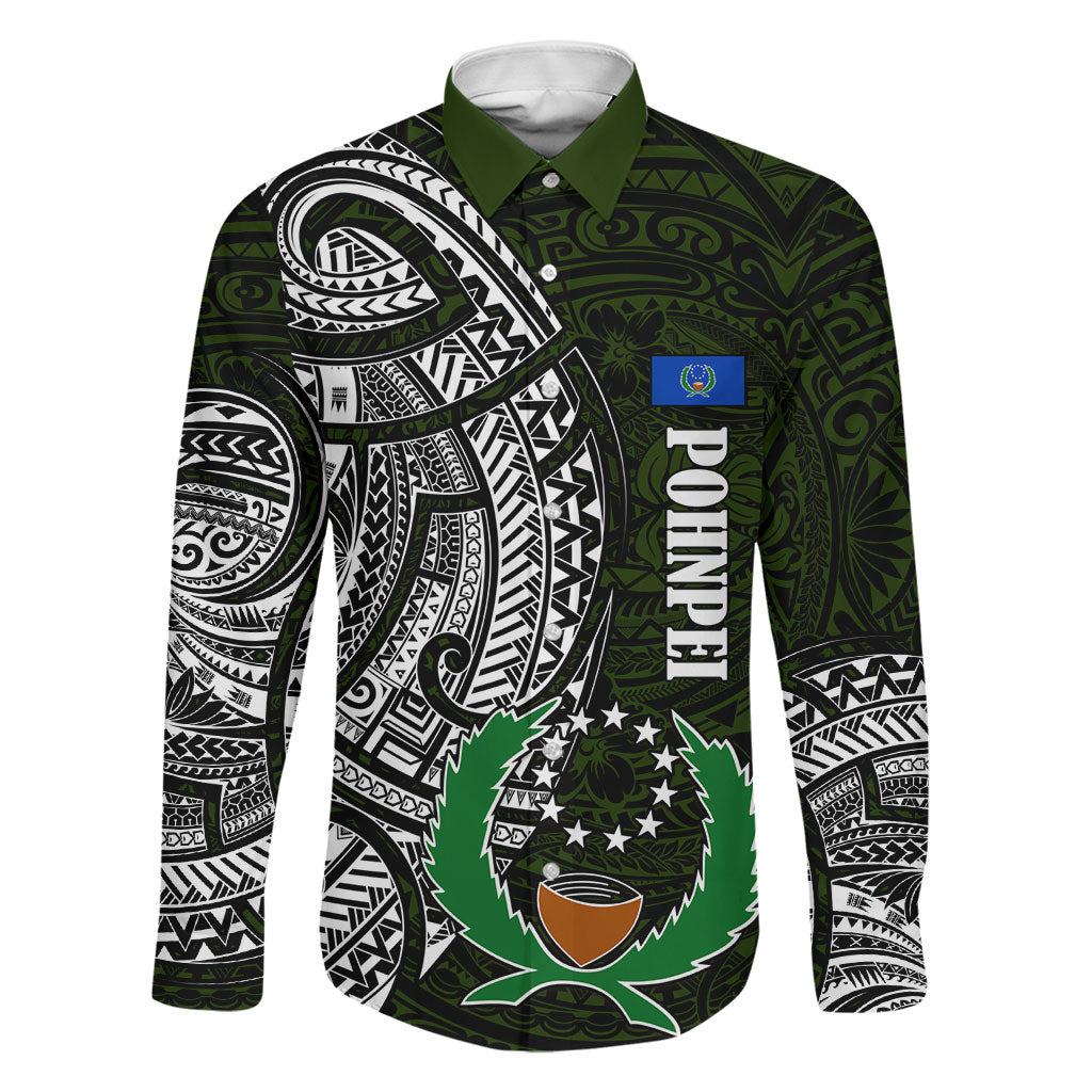 Pohnpei Federated States Of Micronesia Family Matching Off The Shoulder Long Sleeve Dress and Hawaiian Shirt Polynesian Tribal Heritage Art With Kaselehlie State Seal