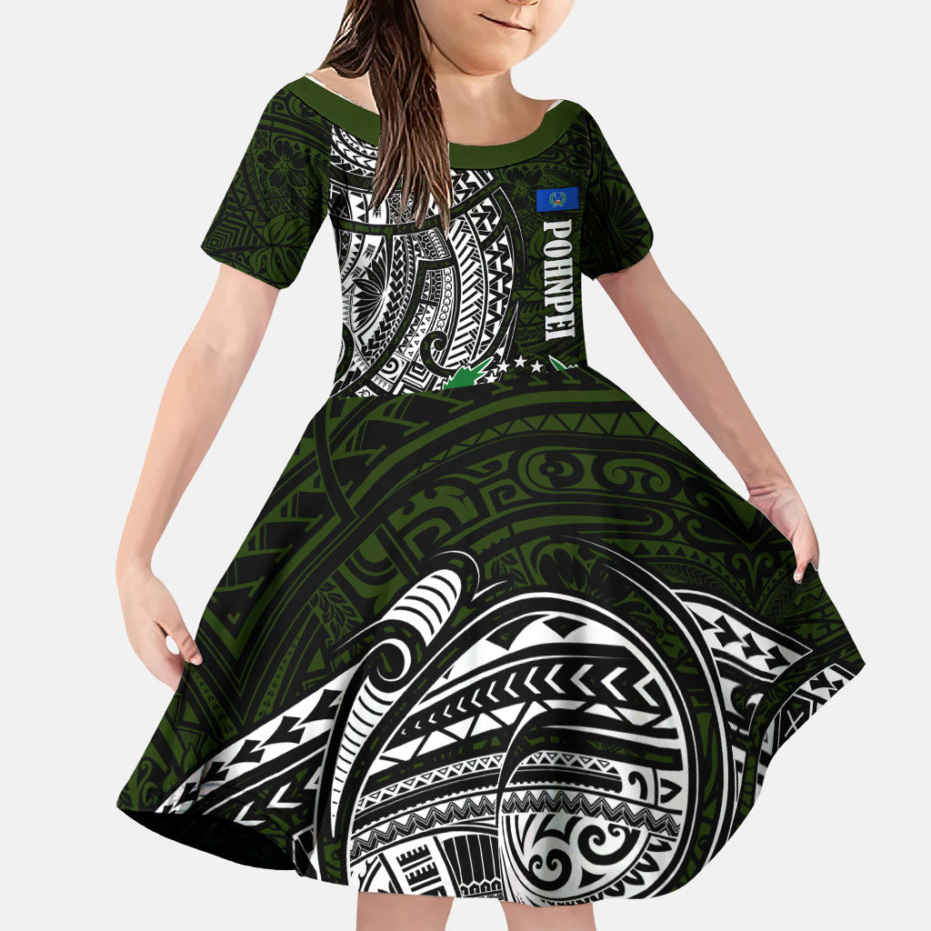 Pohnpei Federated States Of Micronesia Family Matching Off Shoulder Short Dress and Hawaiian Shirt Polynesian Tribal Heritage Art With Kaselehlie State Seal