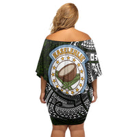 Pohnpei Federated States Of Micronesia Family Matching Off Shoulder Short Dress and Hawaiian Shirt Polynesian Tribal Heritage Art With Kaselehlie State Seal