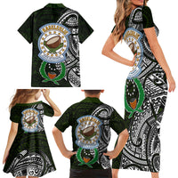 Pohnpei Federated States Of Micronesia Family Matching Short Sleeve Bodycon Dress and Hawaiian Shirt Polynesian Tribal Heritage Art With Kaselehlie State Seal