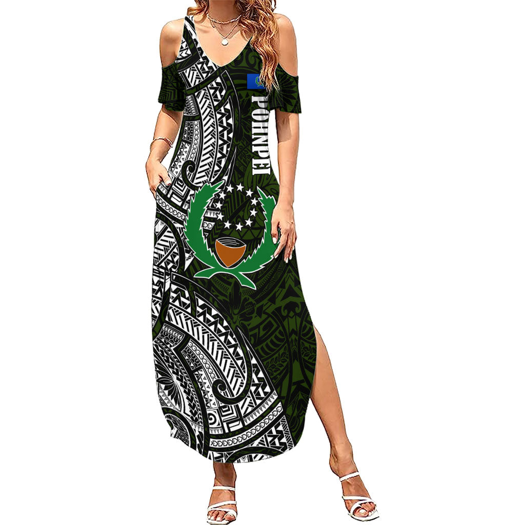 Pohnpei Federated States Of Micronesia Family Matching Summer Maxi Dress and Hawaiian Shirt Polynesian Tribal Heritage Art With Kaselehlie State Seal