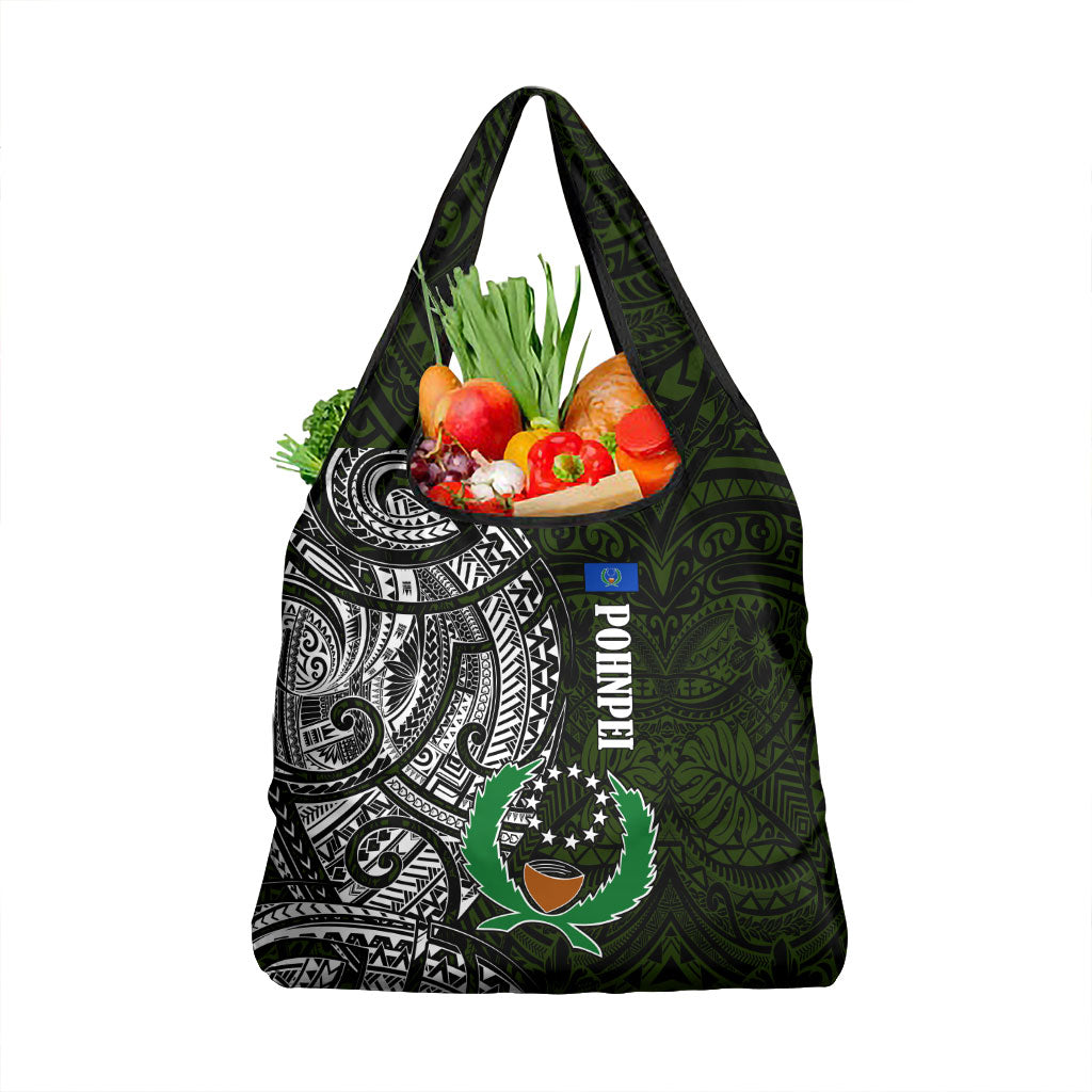 Pohnpei Federated States Of Micronesia Grocery Bag Polynesian Tribal Heritage Art With Kaselehlie State Seal