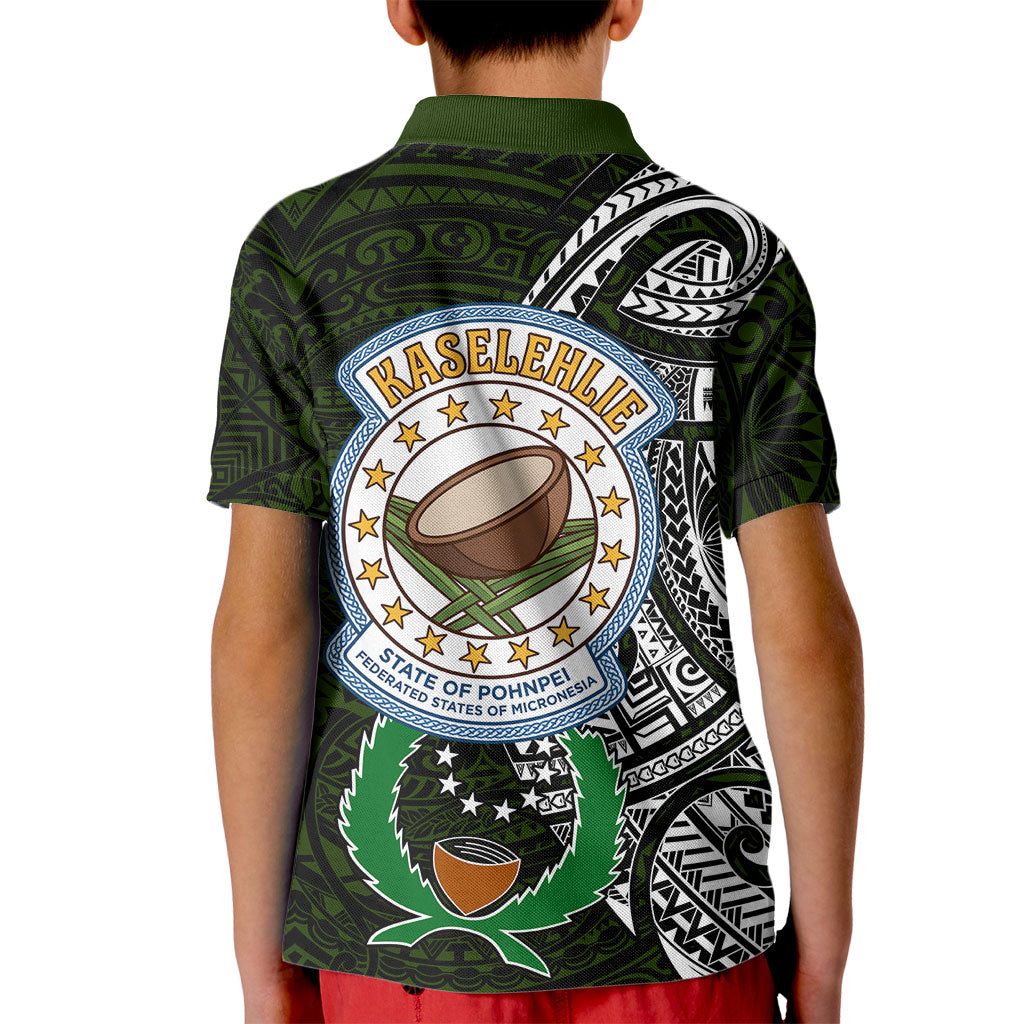 Pohnpei Federated States Of Micronesia Kid Polo Shirt Polynesian Tribal Heritage Art With Kaselehlie State Seal