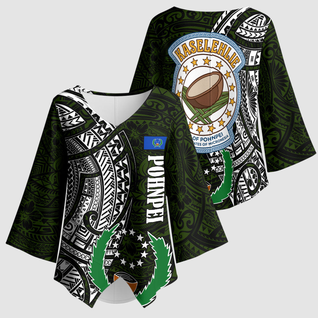 Pohnpei Federated States Of Micronesia Kimono Sleeve Blouse Polynesian Tribal Heritage Art With Kaselehlie State Seal