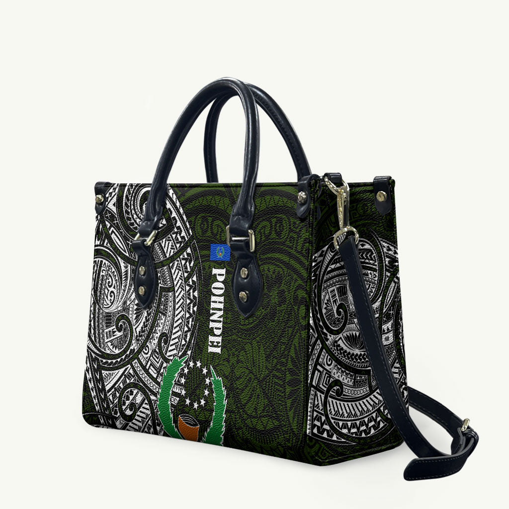 Pohnpei Federated States Of Micronesia Leather Bag Polynesian Tribal Heritage Art With Kaselehlie State Seal