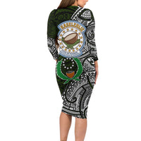 Pohnpei Federated States Of Micronesia Long Sleeve Bodycon Dress Polynesian Tribal Heritage Art With Kaselehlie State Seal