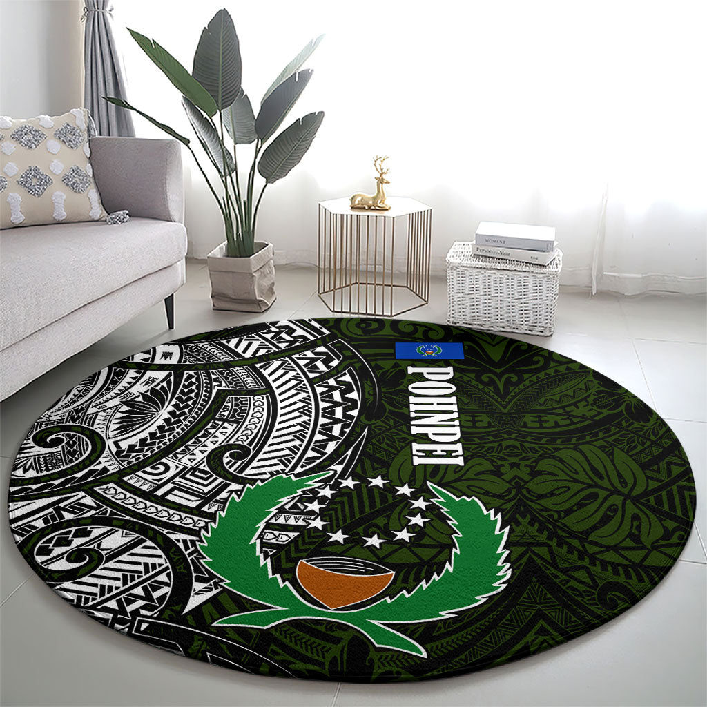 Pohnpei Federated States Of Micronesia Round Carpet Polynesian Tribal Heritage Art With Kaselehlie State Seal