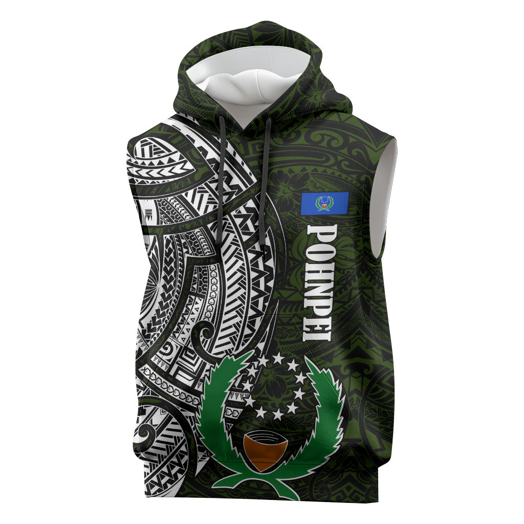 Pohnpei Federated States Of Micronesia Sleeveless Hoodie Polynesian Tribal Heritage Art With Kaselehlie State Seal