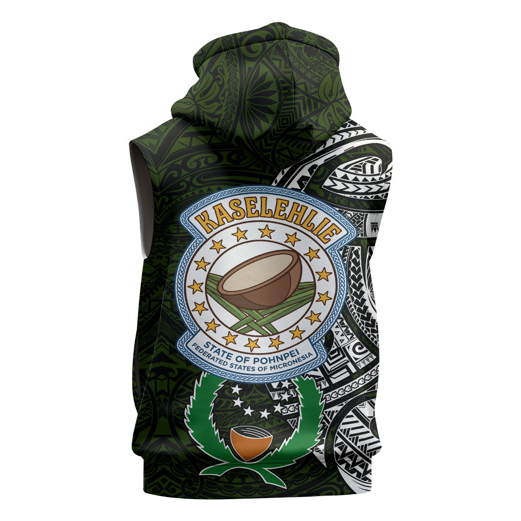 Pohnpei Federated States Of Micronesia Sleeveless Zip Hoodie Polynesian Tribal Heritage Art With Kaselehlie State Seal