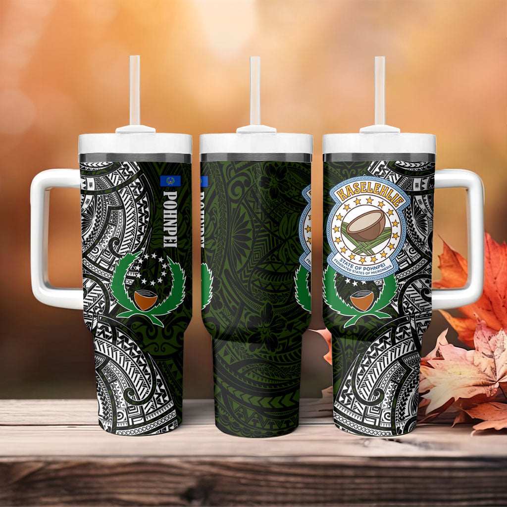 Pohnpei Federated States Of Micronesia Tumbler With Handle Polynesian Tribal Heritage Art With Kaselehlie State Seal