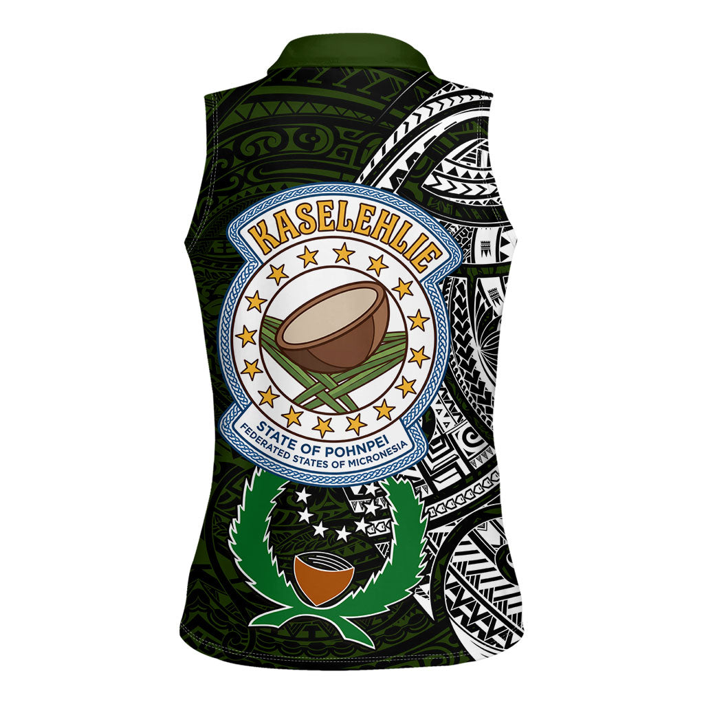 Pohnpei Federated States Of Micronesia Women Sleeveless Polo Shirt Polynesian Tribal Heritage Art With Kaselehlie State Seal
