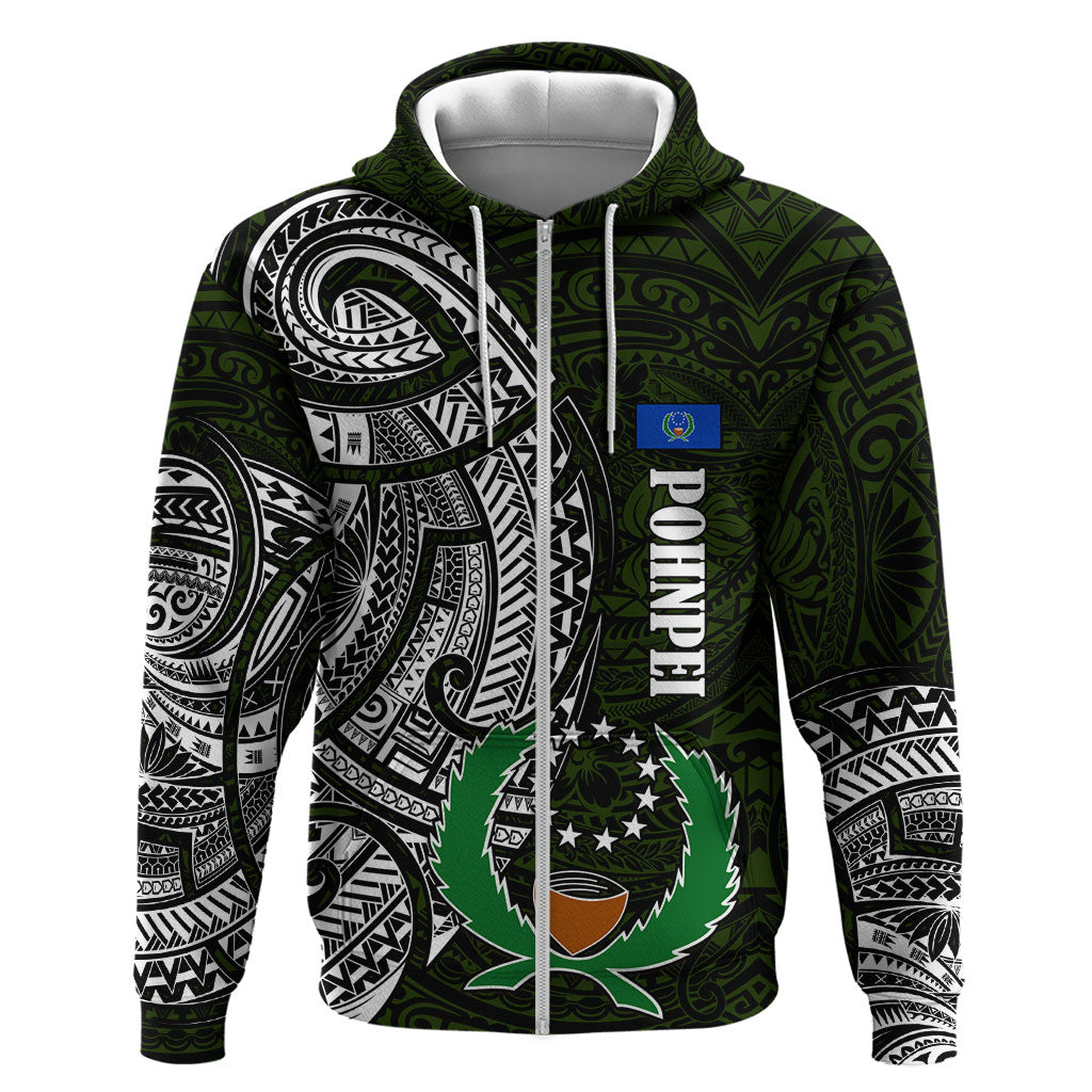Pohnpei Federated States Of Micronesia Zip Hoodie Polynesian Tribal Heritage Art With Kaselehlie State Seal