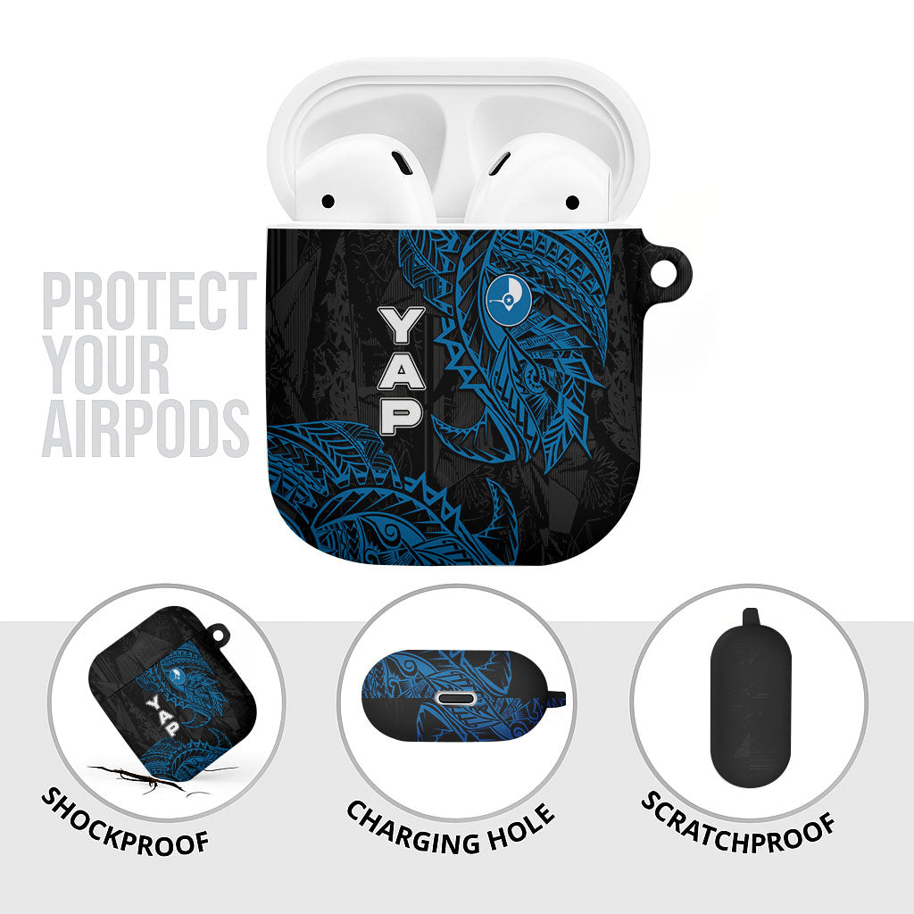 Yap Island Tribal Heritage AirPods Case Micronesian Polynesian Tattoo Pattern Blue Black Cultural Art
