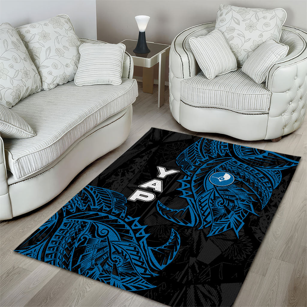 Yap Island Tribal Heritage Area Rug Micronesian Polynesian Tattoo Pattern Blue Black Cultural Art