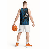 Yap Island Tribal Heritage Basketball Jersey Micronesian Polynesian Tattoo Pattern Blue Black Cultural Art