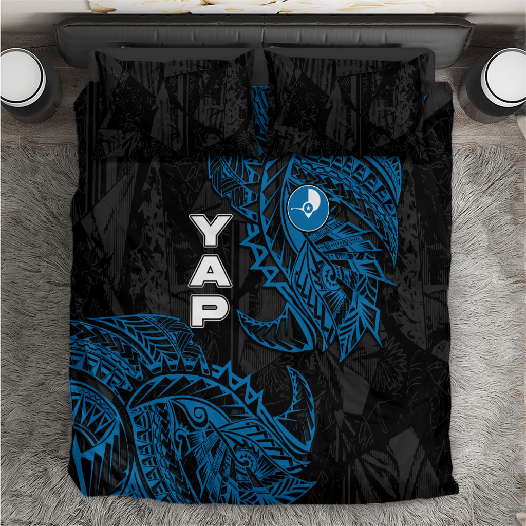 Yap Island Tribal Heritage Bedding Set Micronesian Polynesian Tattoo Pattern Blue Black Cultural Art