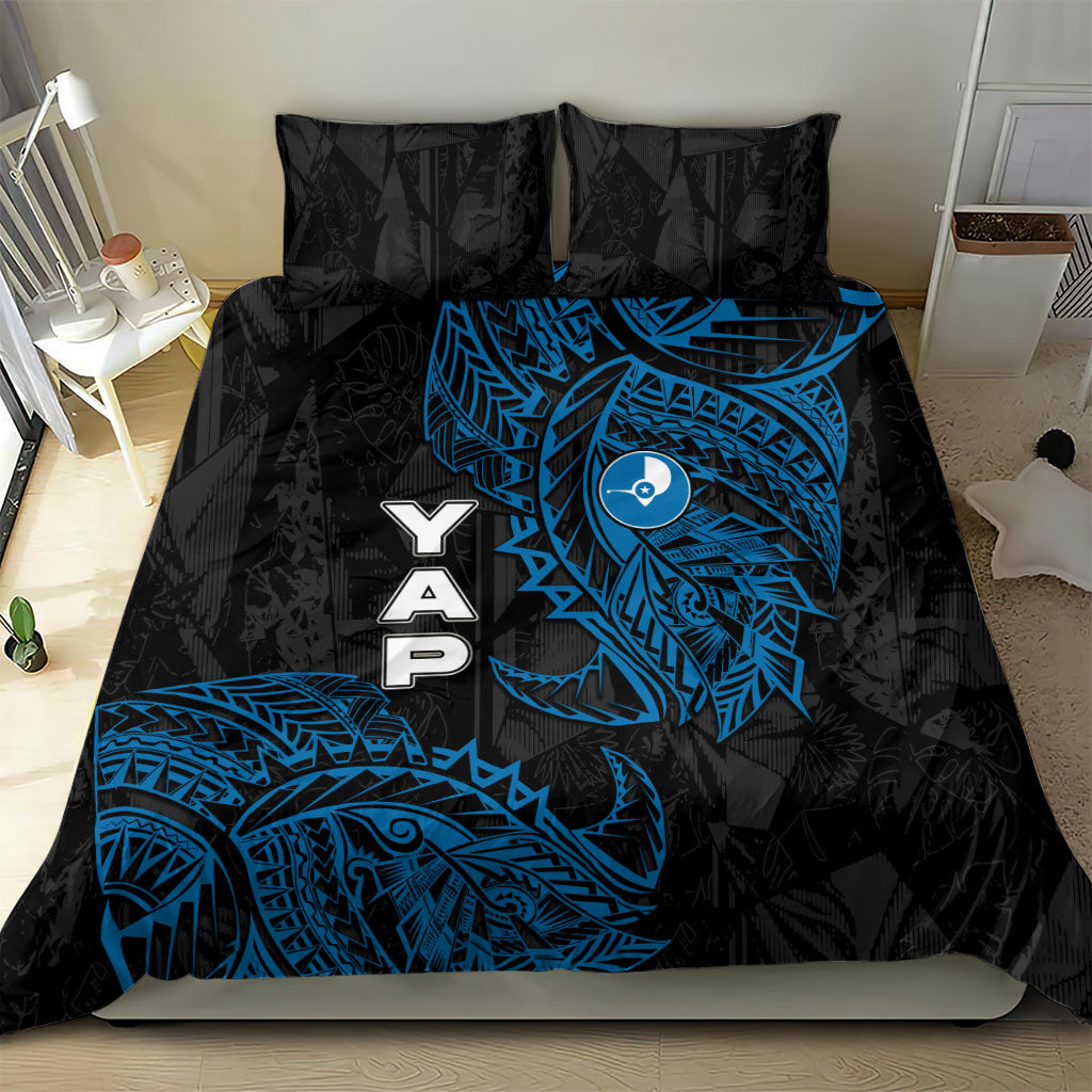Yap Island Tribal Heritage Bedding Set Micronesian Polynesian Tattoo Pattern Blue Black Cultural Art