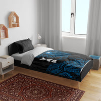 Yap Island Tribal Heritage Bedding Set Micronesian Polynesian Tattoo Pattern Blue Black Cultural Art