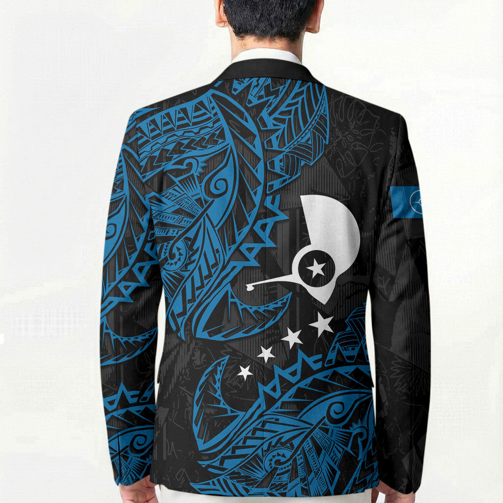 Yap Island Tribal Heritage Blazer Micronesian Polynesian Tattoo Pattern Blue Black Cultural Art
