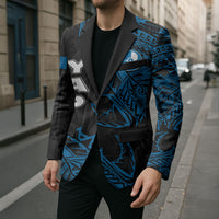 Yap Island Tribal Heritage Blazer Micronesian Polynesian Tattoo Pattern Blue Black Cultural Art