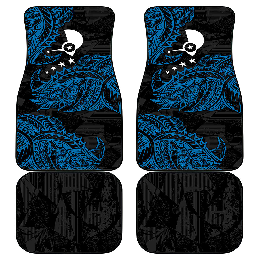 Yap Island Tribal Heritage Car Mats Micronesian Polynesian Tattoo Pattern Blue Black Cultural Art