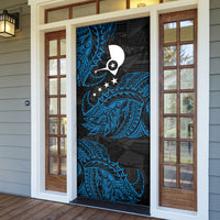 Yap Island Tribal Heritage Door Cover Micronesian Polynesian Tattoo Pattern Blue Black Cultural Art