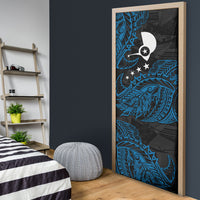 Yap Island Tribal Heritage Door Cover Micronesian Polynesian Tattoo Pattern Blue Black Cultural Art