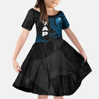 Yap Island Tribal Heritage Family Matching Mermaid Dress and Hawaiian Shirt Micronesian Polynesian Tattoo Pattern Blue Black Cultural Art