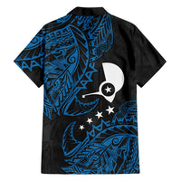 Yap Island Tribal Heritage Family Matching Off Shoulder Maxi Dress and Hawaiian Shirt Micronesian Polynesian Tattoo Pattern Blue Black Cultural Art