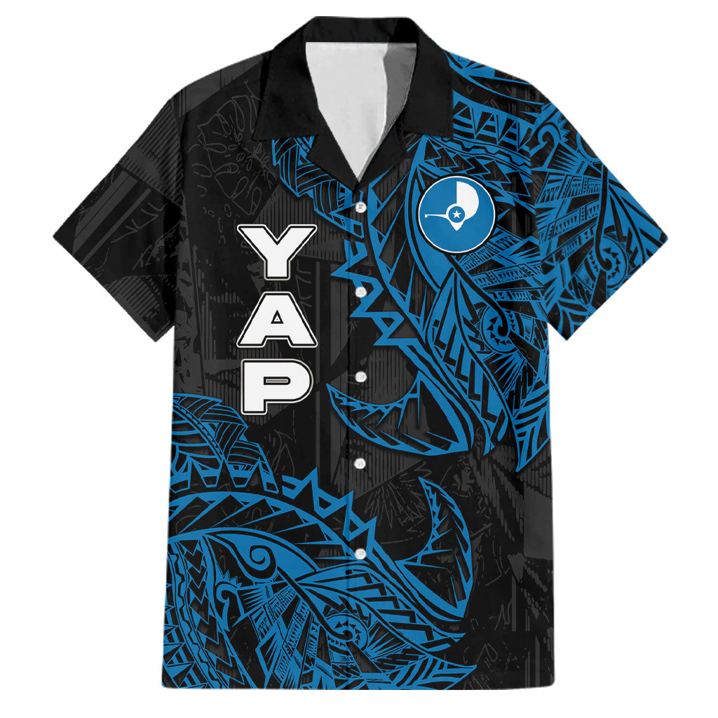 Yap Island Tribal Heritage Family Matching Summer Maxi Dress and Hawaiian Shirt Micronesian Polynesian Tattoo Pattern Blue Black Cultural Art