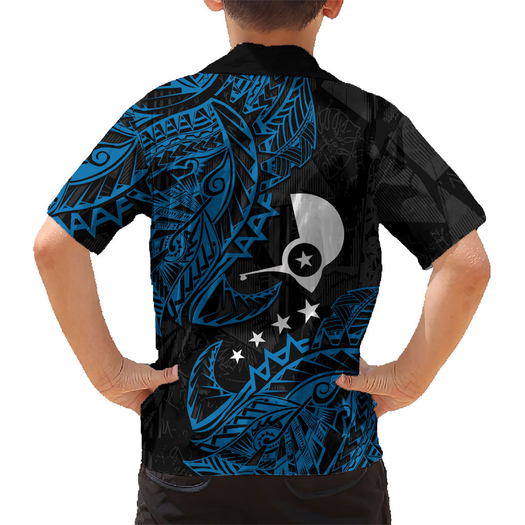 Yap Island Tribal Heritage Hawaiian Shirt Micronesian Polynesian Tattoo Pattern Blue Black Cultural Art