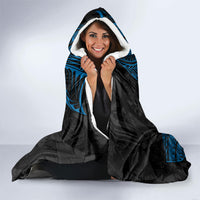Yap Island Tribal Heritage Hooded Blanket Micronesian Polynesian Tattoo Pattern Blue Black Cultural Art