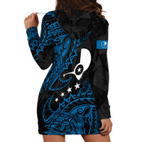Yap Island Tribal Heritage Hoodie Dress Micronesian Polynesian Tattoo Pattern Blue Black Cultural Art