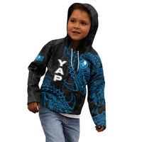 Yap Island Tribal Heritage Kid Hoodie Micronesian Polynesian Tattoo Pattern Blue Black Cultural Art