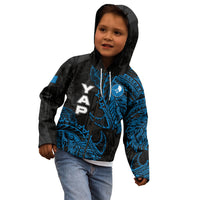 Yap Island Tribal Heritage Kid Hoodie Micronesian Polynesian Tattoo Pattern Blue Black Cultural Art