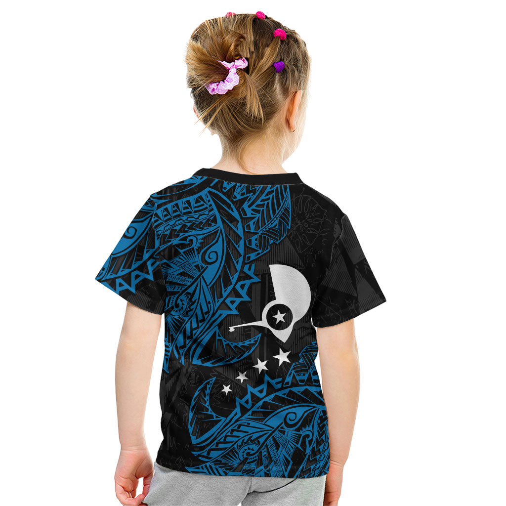 Yap Island Tribal Heritage Kid T Shirt Micronesian Polynesian Tattoo Pattern Blue Black Cultural Art