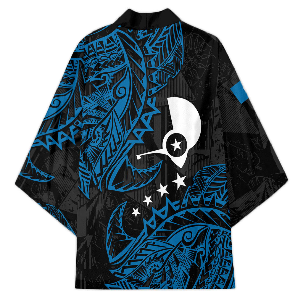 Yap Island Tribal Heritage Kimono Micronesian Polynesian Tattoo Pattern Blue Black Cultural Art