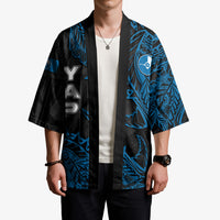 Yap Island Tribal Heritage Kimono Micronesian Polynesian Tattoo Pattern Blue Black Cultural Art