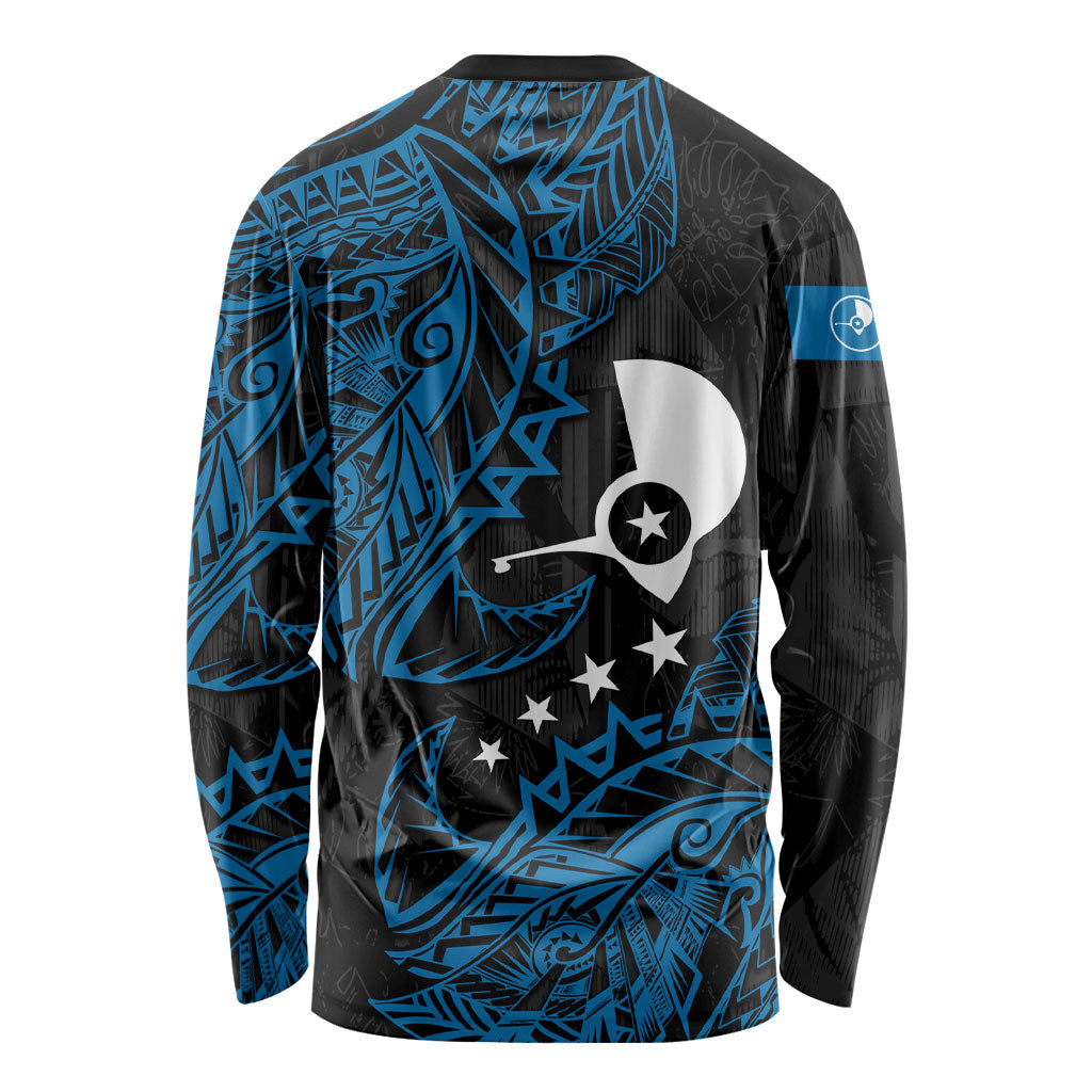 Yap Island Tribal Heritage Long Sleeve Shirt Micronesian Polynesian Tattoo Pattern Blue Black Cultural Art