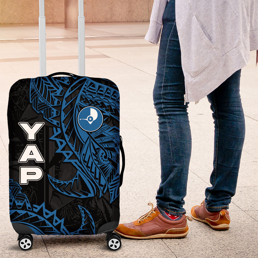 Yap Island Tribal Heritage Luggage Cover Micronesian Polynesian Tattoo Pattern Blue Black Cultural Art